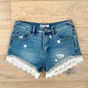 Free People White Lace Jean Shorts